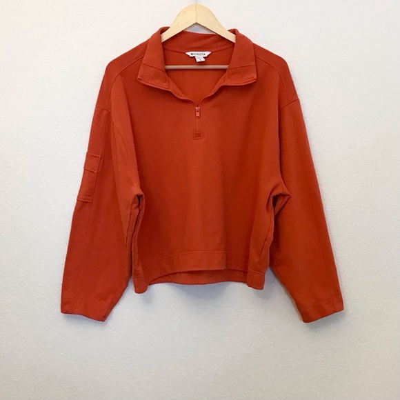 Athleta Lg Retroterry 1/4 Zip Sweatshirt Women’s Pumpkin Orange Athletic Boxy - Picture 3 of 11